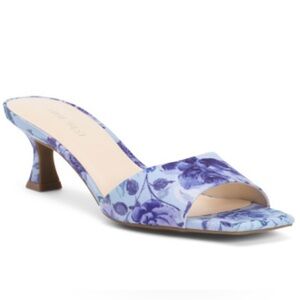 NEW Nine West Iinya Floral Slip On Kitten Heel SZ 8 Blue Retro